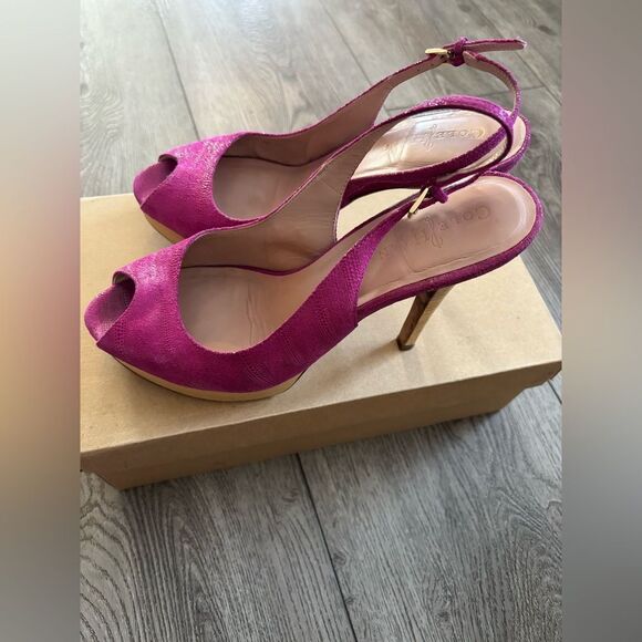 Cole Haan woman’s Mariela air OT sling beet exotic print heels - Picture 2 of 7